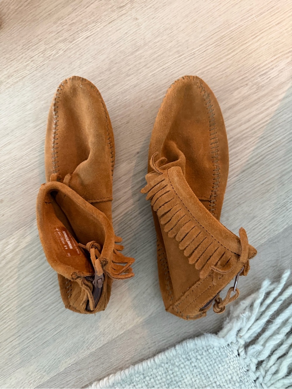 Minnetonka Suede Fringe Moccasins - Chestnut Brown